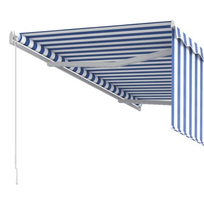 Toldo retráctil manual con persiana azul y blanco 3,5x2,5 m