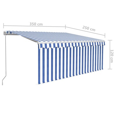 Toldo retráctil manual con persiana azul y blanco 3,5x2,5 m