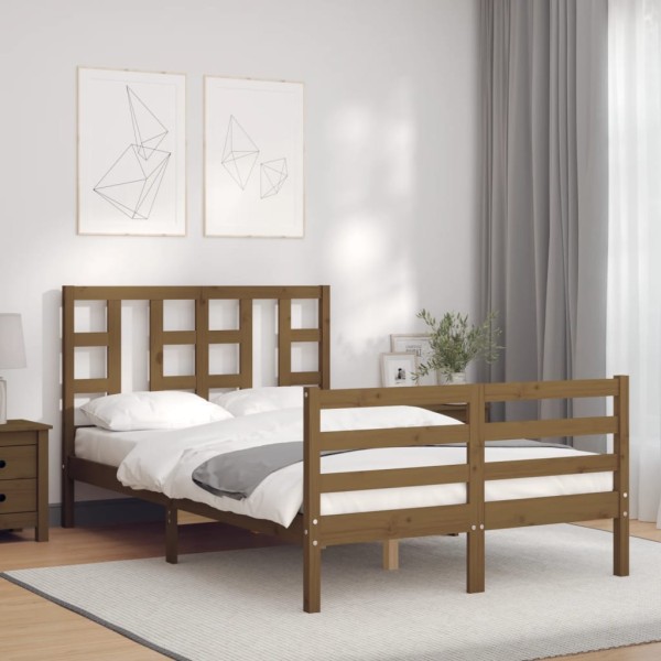 Estructura de cama matrimonio con cabecero madera marrón miel