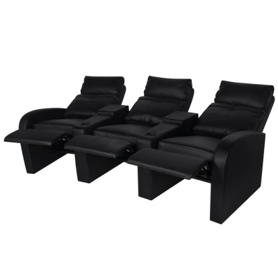 Sillón reclinable de 3 plazas de cuero artificial negro