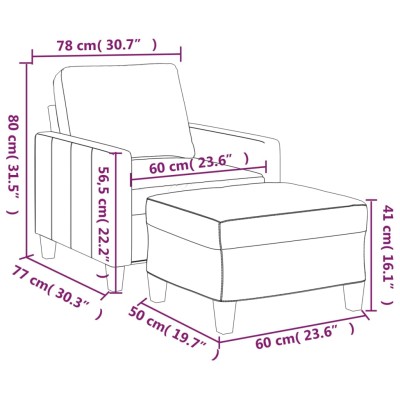 Sillón con taburete cuero sintético color capuchino 60 cm