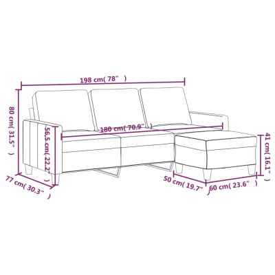 Sofá 3 plazas y taburete cuero sintético color capuchino 180 cm