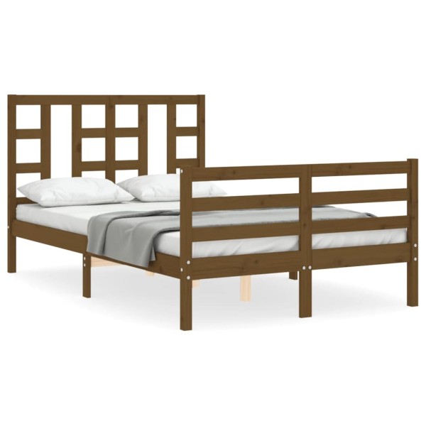 Estructura de cama matrimonio con cabecero madera marrón miel