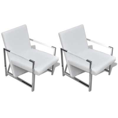 Sillones 2 unidades estructura cromada cuero sintético blanco