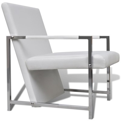 Sillones 2 unidades estructura cromada cuero sintético blanco