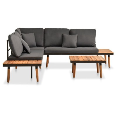 Set de muebles de jardín 4 piezas con cojines madera de acacia