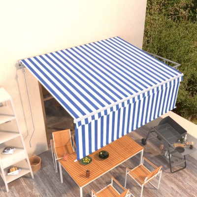 Toldo automático retráctil con persiana azul y blanco 4x3 m