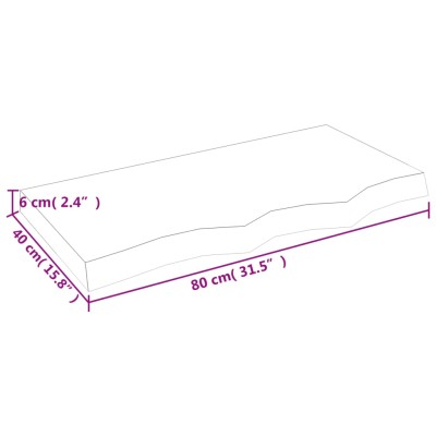 Tablero mesa madera roble tratada marrón claro 80x40x(2-6) cm