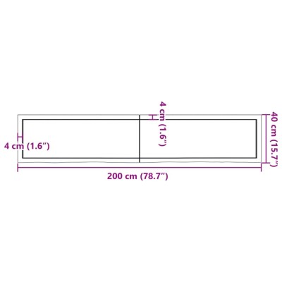 Tablero mesa madera roble tratada marrón oscuro 200x40x(2-4) cm