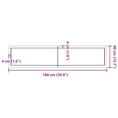 Tablero mesa madera roble tratada marrón oscuro 180x40x(2-6) cm