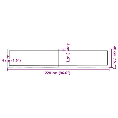 Tablero mesa madera roble tratada marrón oscuro 220x40x(2-4) cm