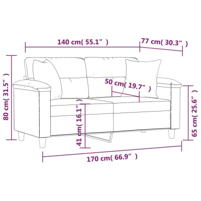 Sofá de 2 plazas con cojines tela de microfibra beige 140 cm