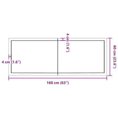 Tablero mesa madera roble tratada marrón oscuro 160x60x(2-6) cm