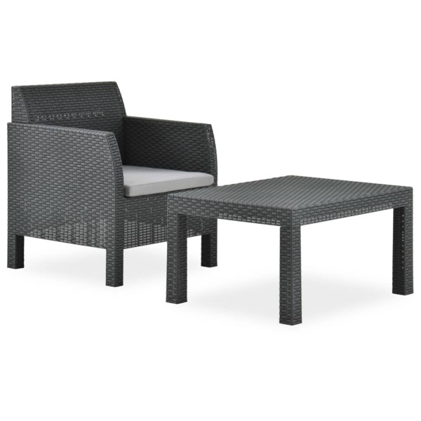 Set de muebles jardín 2 piezas con cojín PP ratán gris antracita