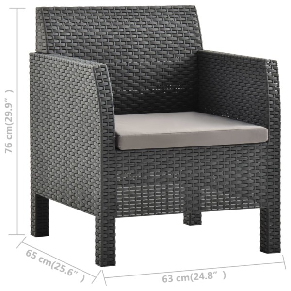 Set de muebles jardín 2 piezas con cojín PP ratán gris antracita