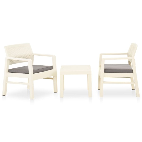 Set de muebles de jardín 3 piezas con cojines plástico blanco