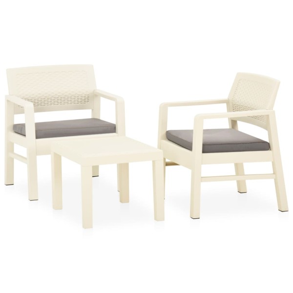 Set de muebles de jardín 3 piezas con cojines plástico blanco