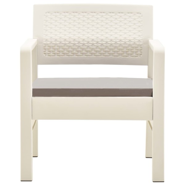 Set de muebles de jardín 3 piezas con cojines plástico blanco