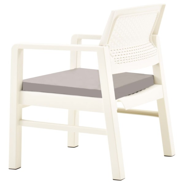 Set de muebles de jardín 3 piezas con cojines plástico blanco