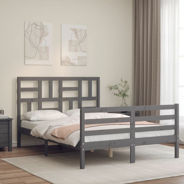 Estructura de cama con cabecero madera maciza gris 140x190 cm