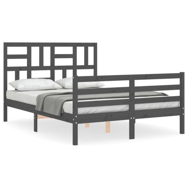 Estructura de cama con cabecero madera maciza gris 140x190 cm