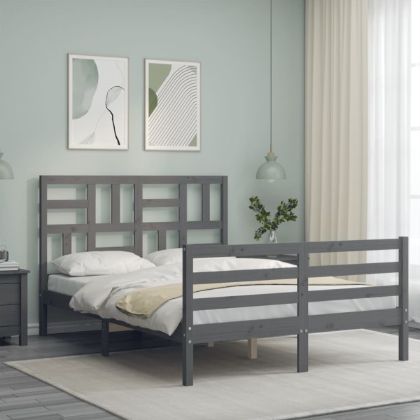 Estructura de cama con cabecero madera maciza gris 140x190 cm