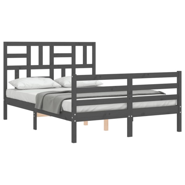 Estructura de cama con cabecero madera maciza gris 140x190 cm