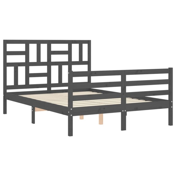 Estructura de cama con cabecero madera maciza gris 140x190 cm