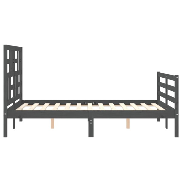 Estructura de cama con cabecero madera maciza gris 140x190 cm