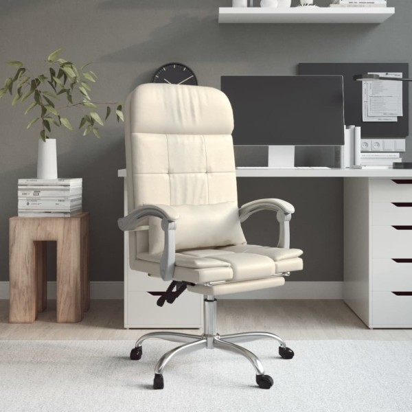 Silla de oficina reclinable masaje cuero sintético color crema