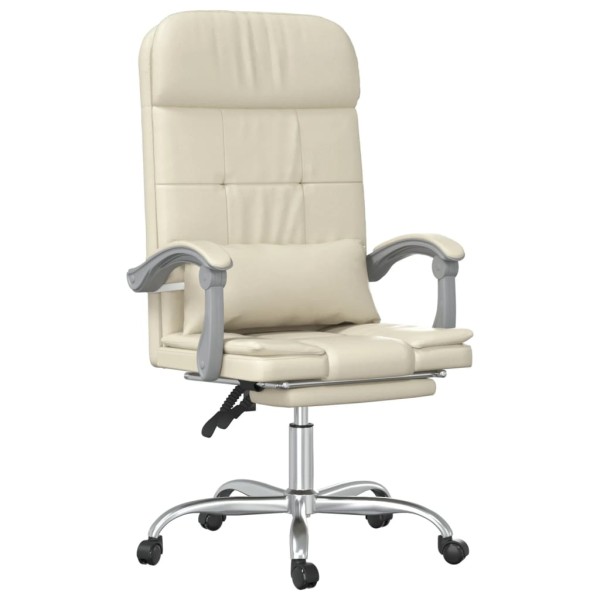 Silla de oficina reclinable masaje cuero sintético color crema