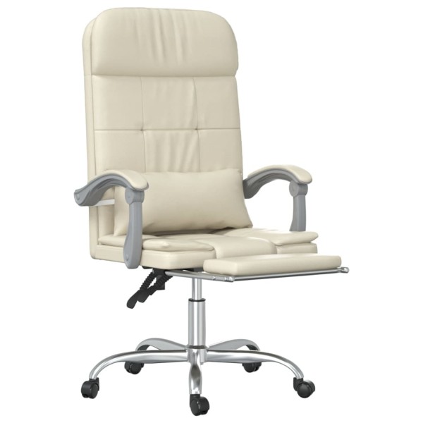 Silla de oficina reclinable masaje cuero sintético color crema