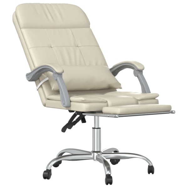 Silla de oficina reclinable masaje cuero sintético color crema