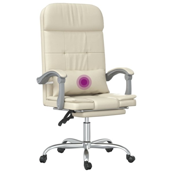 Silla de oficina reclinable masaje cuero sintético color crema