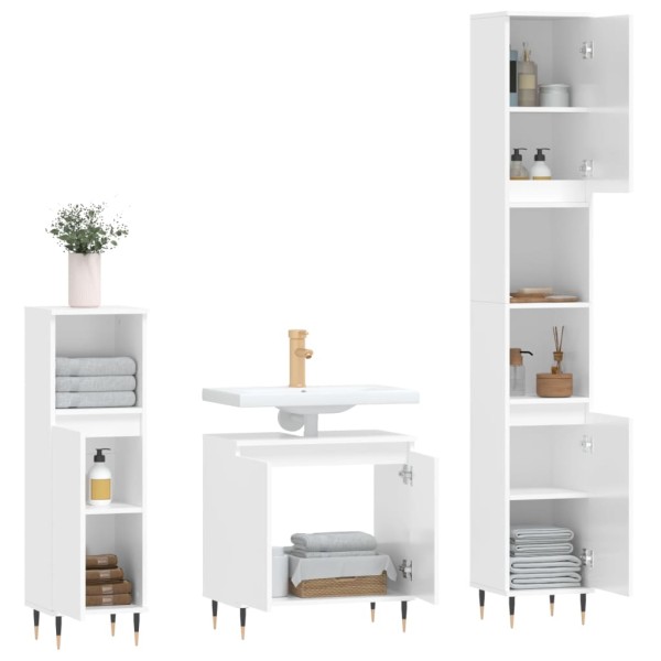 Set de muebles baño 3 pzas madera contrachapada blanco brillo