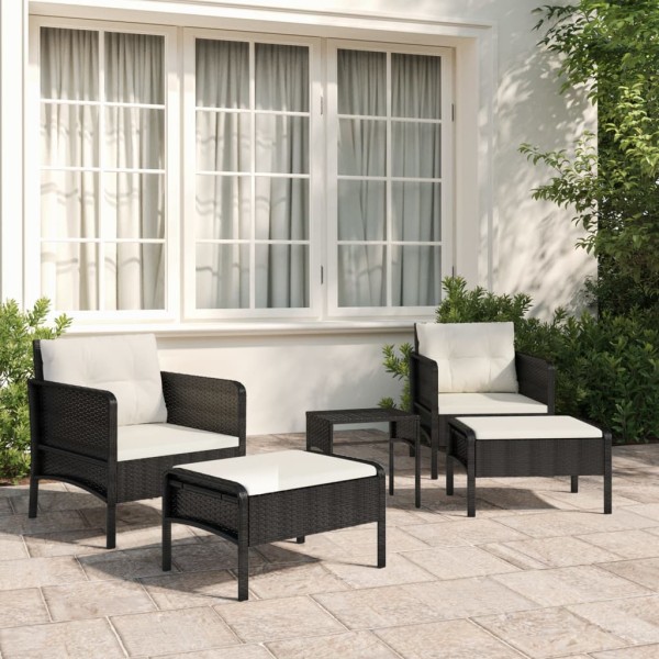 Set de muebles de jardín 5 pzas y cojines ratán sintético negro