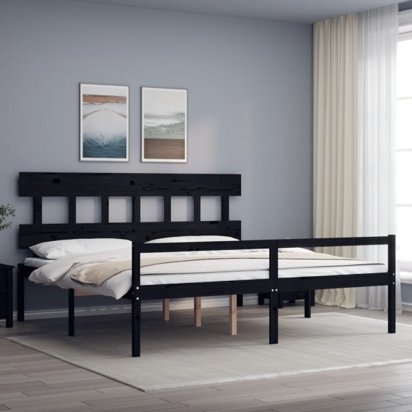 Cama matrimonio personas mayores cabecero madera maciza negro