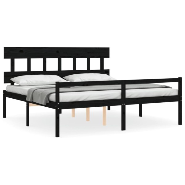 Cama matrimonio personas mayores cabecero madera maciza negro