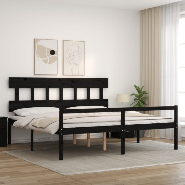 Cama matrimonio personas mayores cabecero madera maciza negro