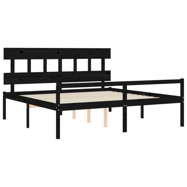 Cama matrimonio personas mayores cabecero madera maciza negro