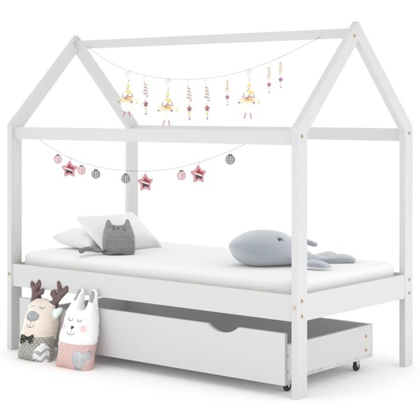 Estructura de cama infantil cajón madera pino blanco 80x160 cm