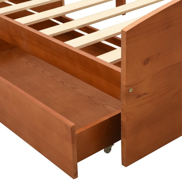 Estructura de cama 2 cajones madera pino marrón miel 90x200 cm