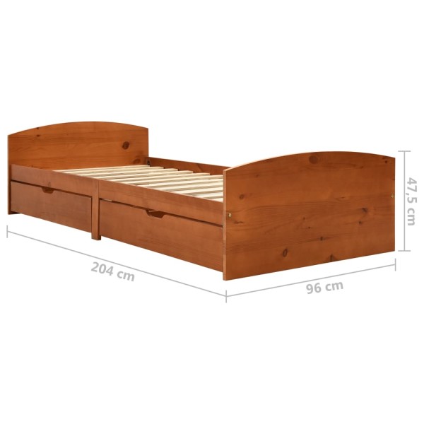 Estructura de cama 2 cajones madera pino marrón miel 90x200 cm