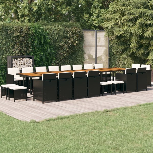 Set de comedor jardín 21 pzas con cojines ratán sintético negro