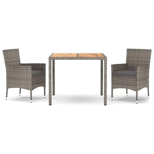 Set comedor de jardín 3 piezas con cojines ratán sintético gris