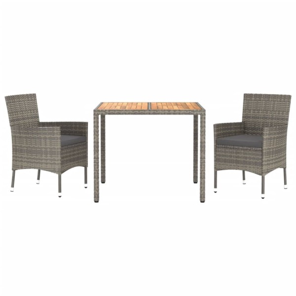 Set comedor de jardín 3 piezas con cojines ratán sintético gris