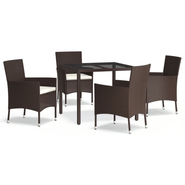 Set comedor de jardín 5 piezas y cojines ratán sintético marrón