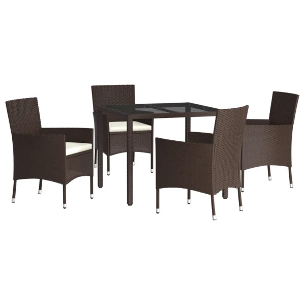 Set comedor de jardín 5 piezas y cojines ratán sintético marrón