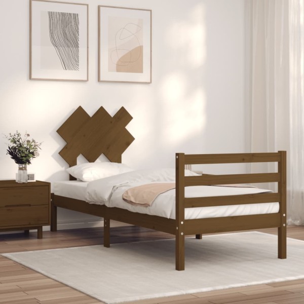 Estructura cama con cabecero madera maciza marrón miel 90x200cm