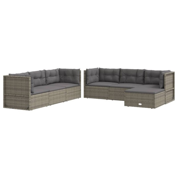 Set de muebles de jardín 7 pzas y cojines ratán sintético gris